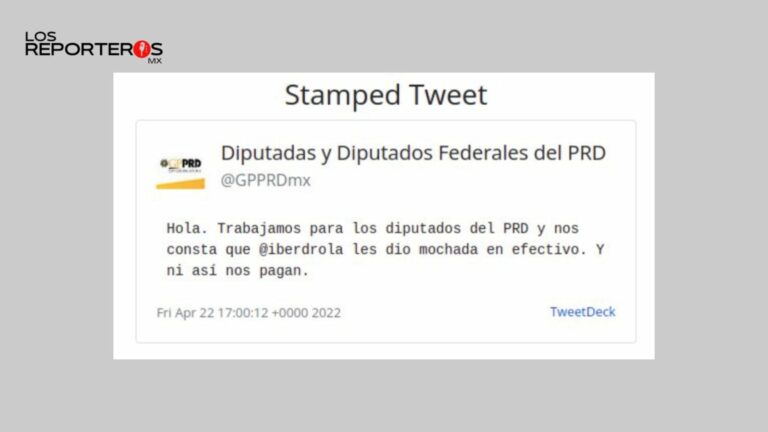 Twitter del Grupo Parlamentario del PRD confirma que recibieron moches de Iberdrola