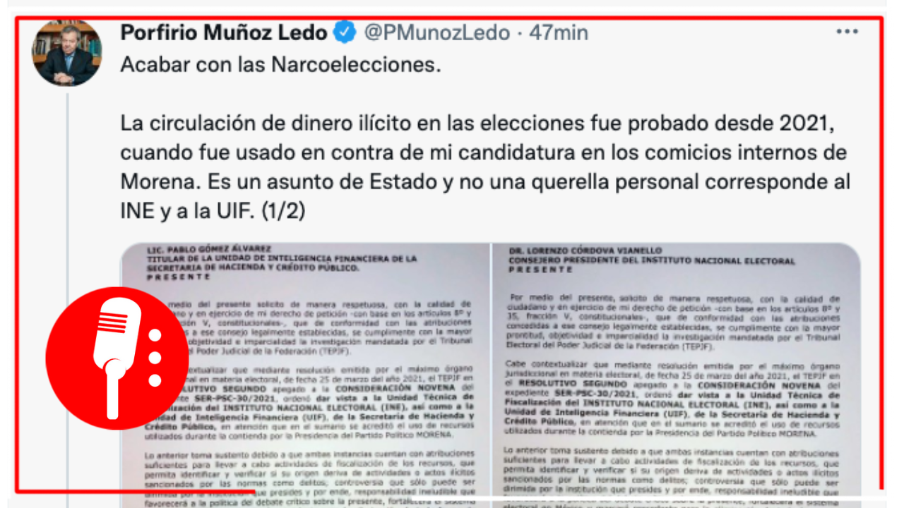 Presenta Muñoz Ledo denuncia por “narco elección”