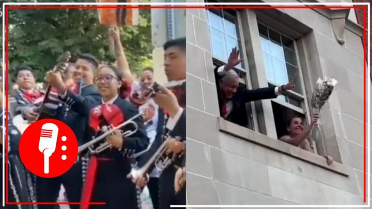Amor con amor se paga: paisanos llevan mariachi y serenata a hotel donde se hospeda el Presidente López Obrador