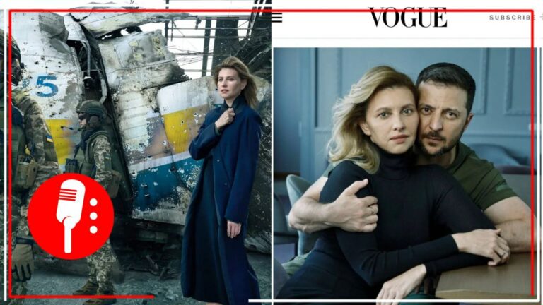 Volodimir Zelenski, presidente de Ucrania y su esposa, Olena Zelenska posan para Vogue y usan la destrucción como fondo para sus fotografías