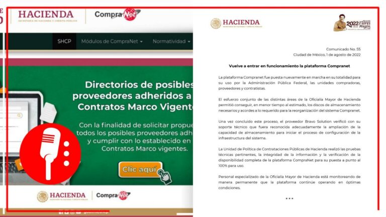 En menor tiempo de lo estimado, Hacienda logra restablecer el portal Compranet; esto tras 16 días sin funcionar