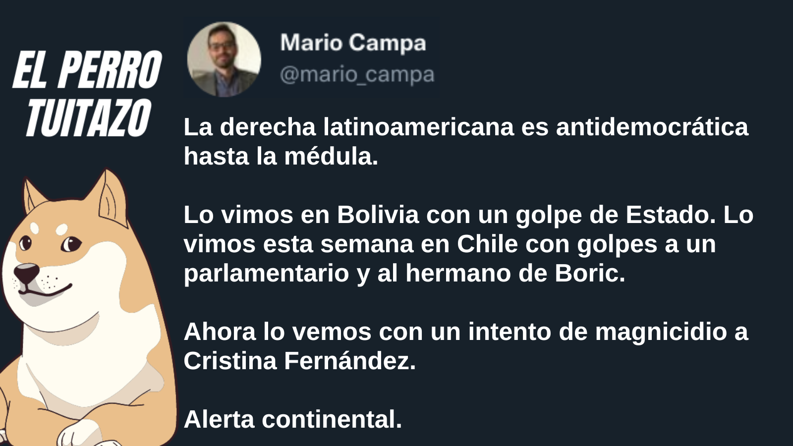El Perro Tuitazo: Alerta continental tras intento de magnicidio