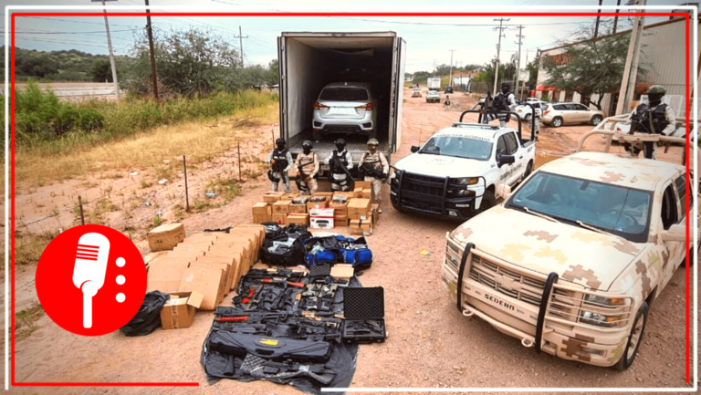 Elementos y de la Guardia Nacional y Ejército aseguran tráiler cargado con arsenal y vehículos en Sonora