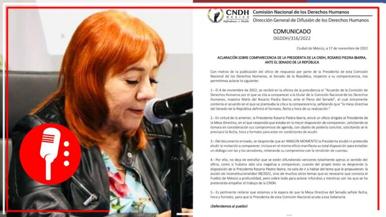 Falso que Rosario Piedra Ibarra, titular de la CNDH, se negó a comparecer ante el Senado; aún espera que le confirmen fecha y hora para acudir