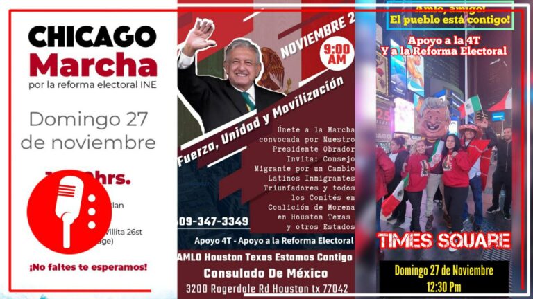 Mexicanos residentes en Nueva York, Chicago y Texas marcharán el 27 en apoyo a AMLO y la Reforma Electoral