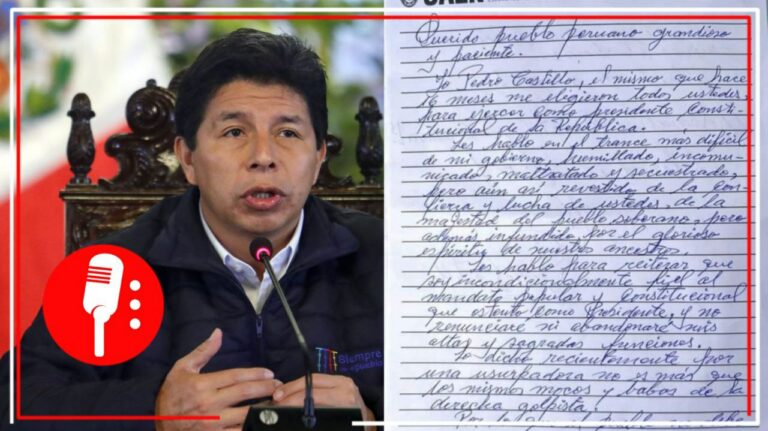 Pedro Castillo comparte carta asegurando que está secuestrado; pidió al pueblo peruano no caer en el juego de la derecha golpista