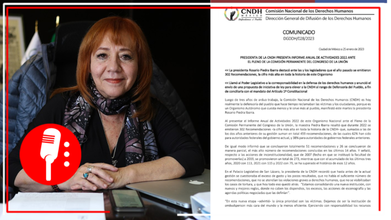 Rosario Ibarra Piedra presentó Informe Anual de Actividades 2022 ante pleno de la Comisión Permanente del Congreso de la Unión.