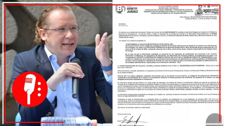 Alcaldía Benito Juárez, gobernada por el panista Santiago Taboada, niega transparentar gasto en obras públicas del periodo 2021-2022
