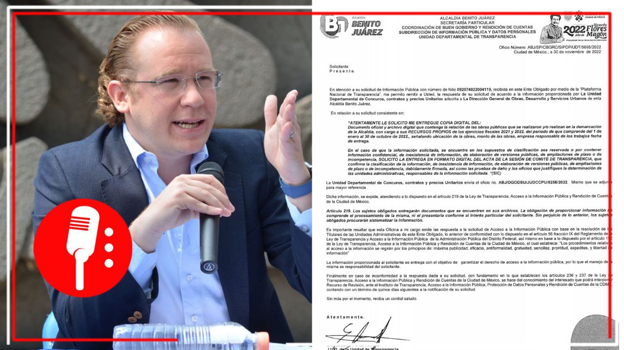 Alcaldía Benito Juárez, gobernada por el panista Santiago Taboada, niega transparentar gasto en obras públicas del periodo 2021-2022