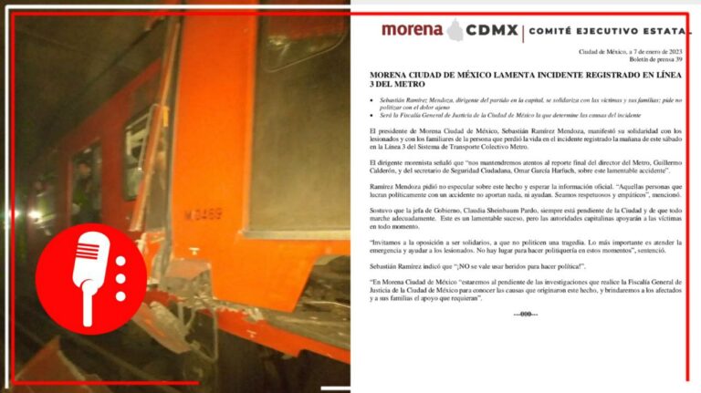 Morena CDMX lamenta accidente en el Metro; Sebastián Ramírez pide no politizar con el dolor de las víctimas y sus familias