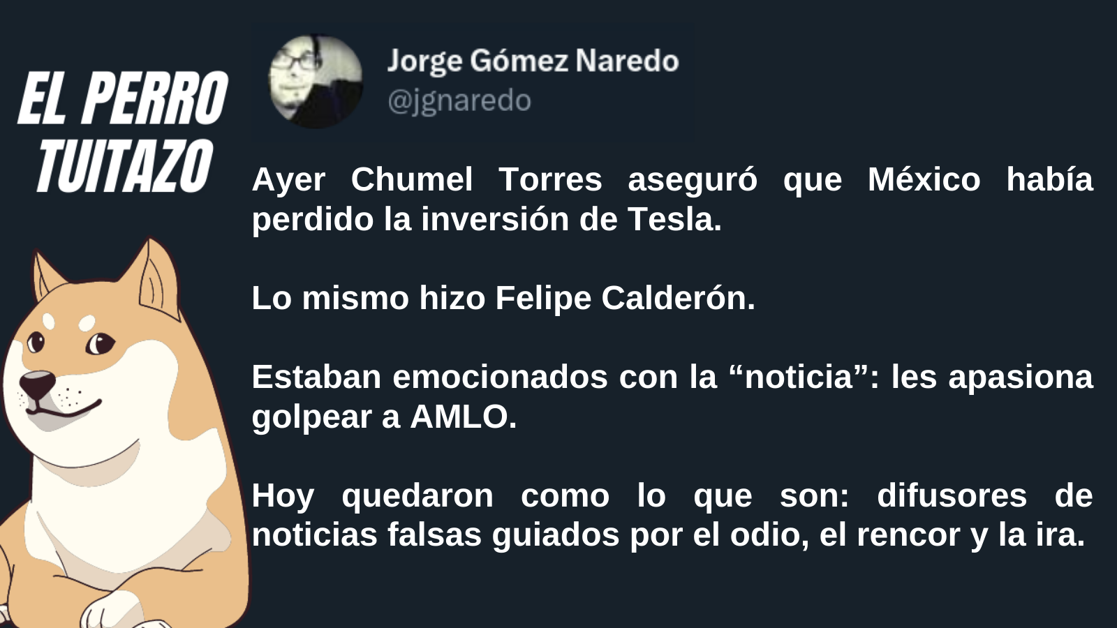 El Perro Tuitazo: Derecha lamenta instalación de Tesla en México