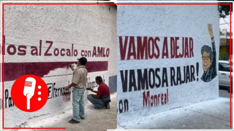 En Cuauhtémoc borran bardas que invitan a evento por la Expropiación Petrolera para colocar pintas a favor de Monreal