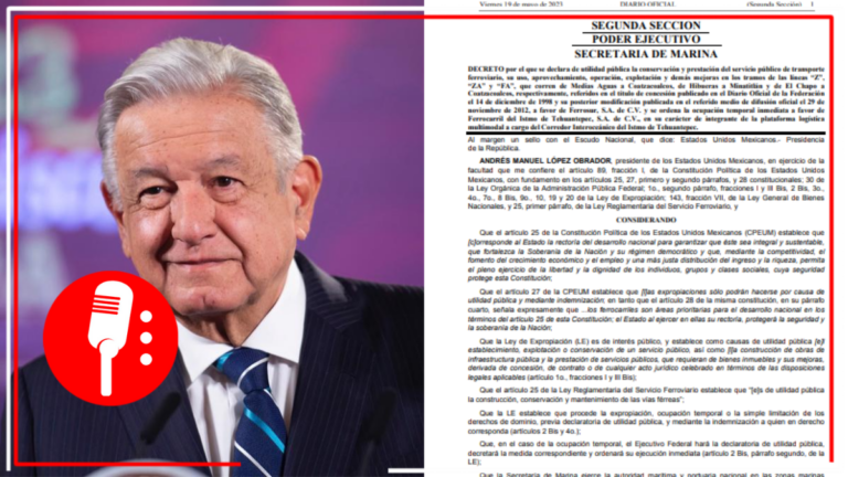 AMLO publica decreto con el cual se expropia un tramo férreo en Veracruz concesionado a Germán Larrea