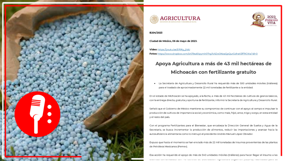 Agricultura apoya a Michoacán con fertilizante gratuito