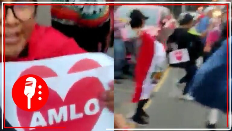 Mexicanos y peruanos se reúnen afuera de la embajada de México en Perú para apoyar a AMLO