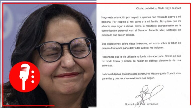 Norma Piña admite haber enviado mensajes de intimidación al senador de Morena, Alejandro Armenta