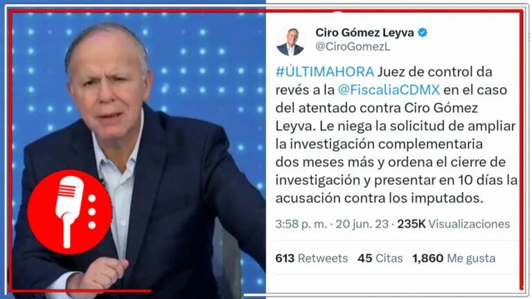 Juez le ordena a la FGJ que se cierre la investigación sobre atentado a Ciro Gómez Leyva, tiene 15 días para presentar acusaciones contra los imputados