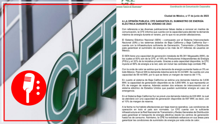 CFE garantiza el suministro de energía eléctrica durante el verano de 2023