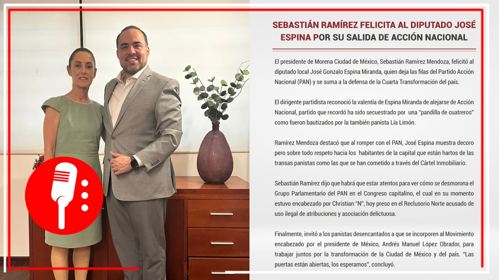 &#8220;Aquí trabajamos para que todos tengan bienestar&#8221;: Sebastián Ramírez celebra unión de Gonzalo Espina a Morena