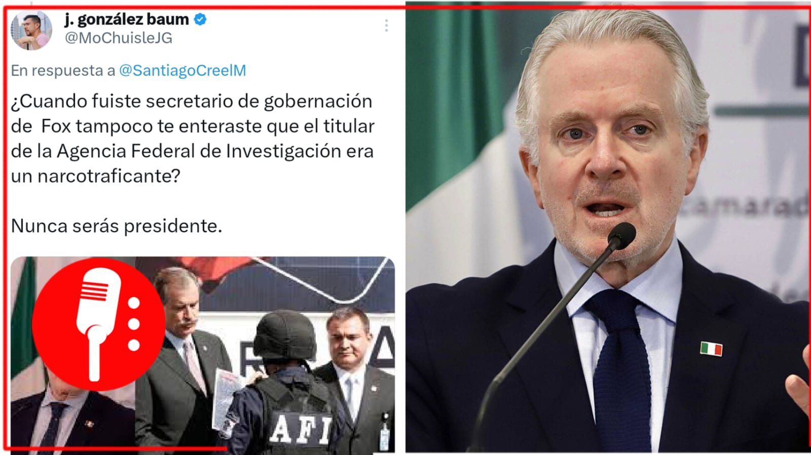 Santiago Creel dice que “rescatará a México”, pero en redes le cuestionan como es que no notó que García Luna trabajaba con el narco