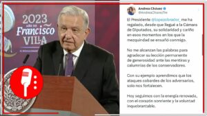 AMLO se solidariza con Andrea Chávez luego de ser atacada por periodista de la oposición (VIDEO)