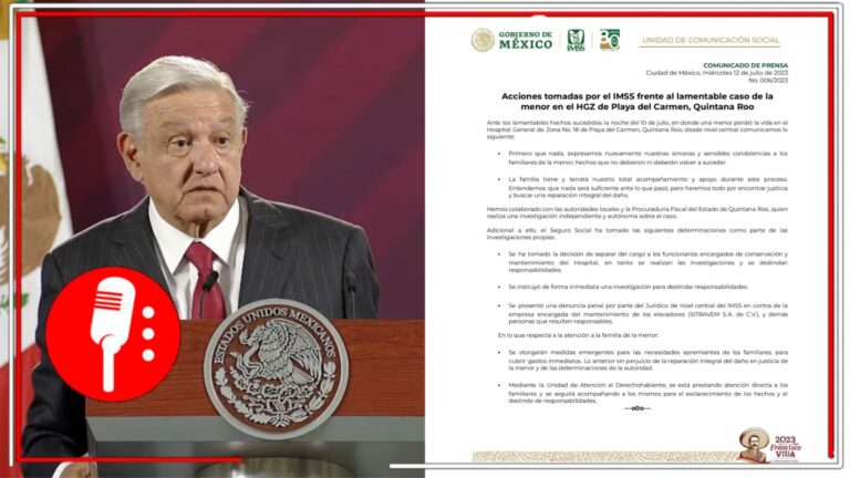 AMLO lamenta fallecimiento de la menor en hospital del IMSS en Playa del Carmen, afirma que se castigará a los responsables