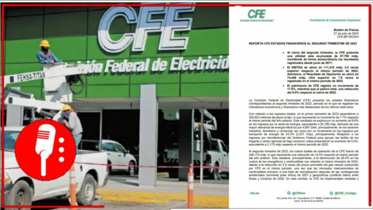 Los ingresos de la CFE incrementaron en un 7.7 por ciento con respecto al año pasado