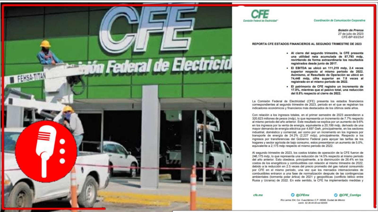 Los ingresos de la CFE incrementaron en un 7.7 por ciento con respecto al año pasado