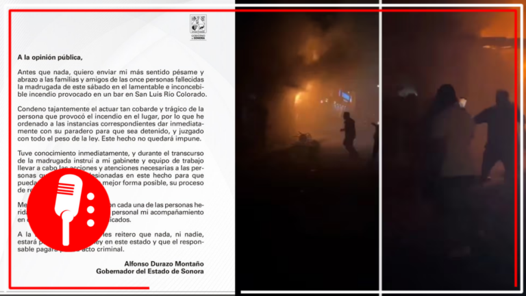 “Este hecho no quedará impune”, dijo Alfonso Durazo sobre incendio en bar de Sonora