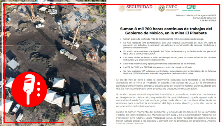A un año del derrumbe en la mina El Pinabete, el Gobierno de México suma 8 mil 760 horas de trabajo
