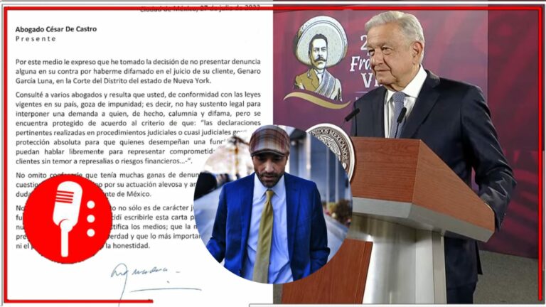 AMLO lee carta que le envió a César de Castro, abogado de García Luna que lo difamó durante el juicio del ex colaborador de Calderón (VIDEO)