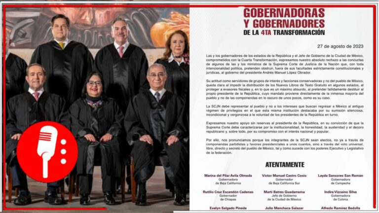 Se ha emitido un comunicado por parte de gobernadores de Morena que rechazan las ilegítimas decisiones de algunos ministros de la SCJN (FOTO)