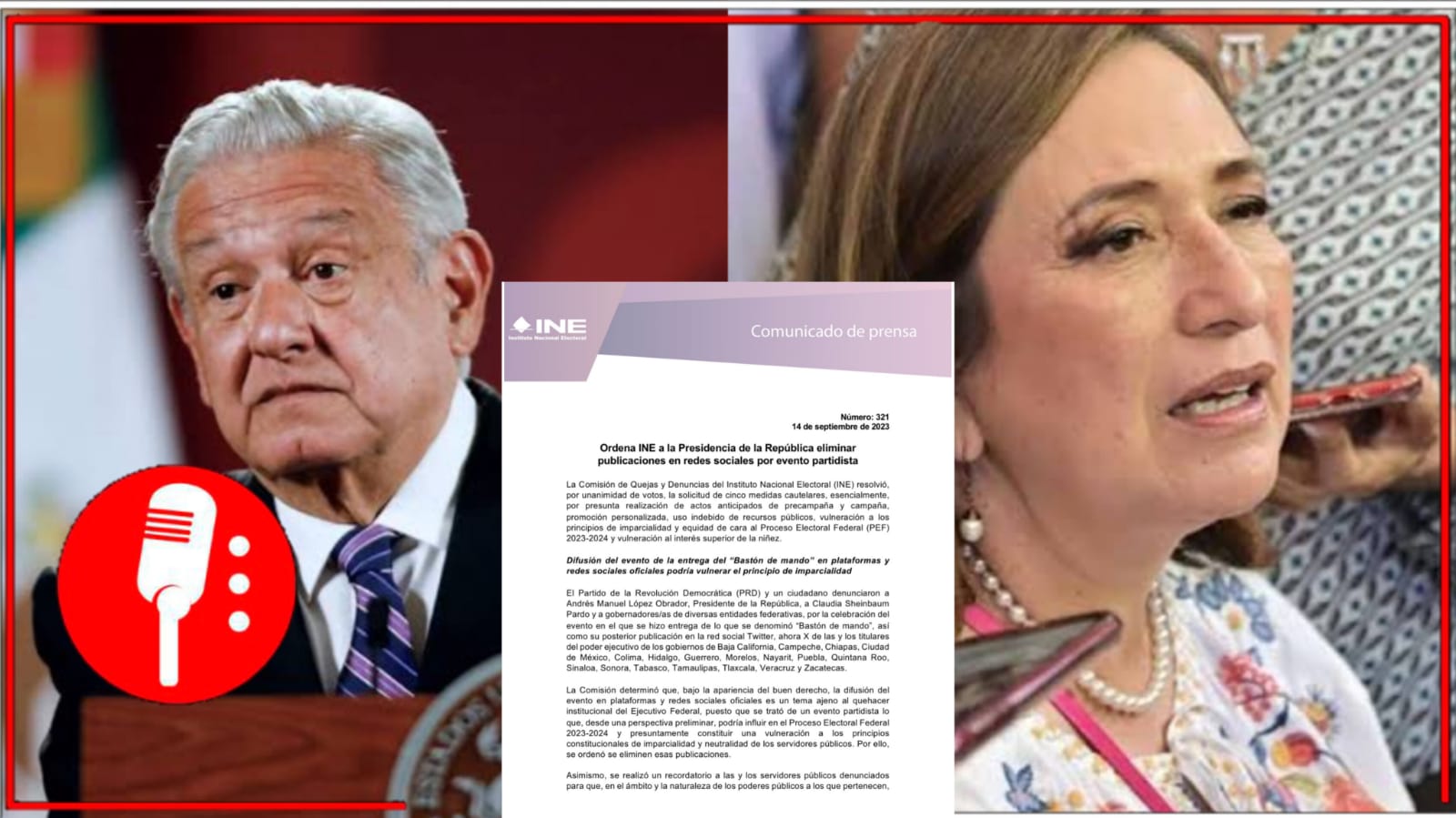 El INE le ordenó a AMLO eliminar las publicaciones de la entrega del bastón de mando y considera improcedente la eliminación de los discursos proselitistas de Xóchitl Gálvez en el Senado (FOTOS)
