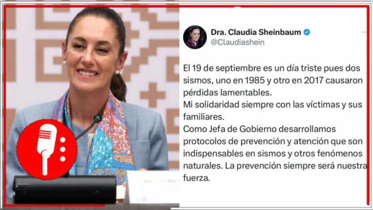 Claudia Sheinbaum expresó su solidaridad a las víctimas de los sismos de 1985 y de 2017