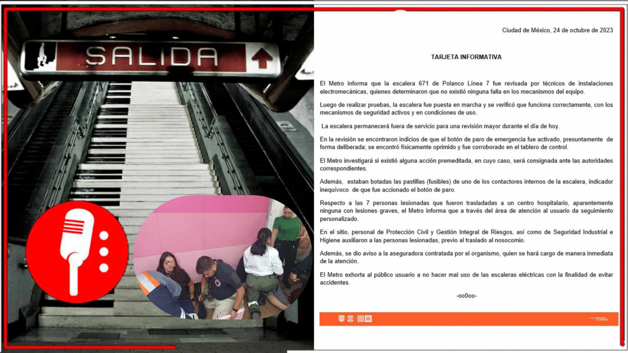 El incidente en las escaleras del metro, fue ocasionado por activar el botón de emergencia de manera deliberada, se realizarán investigaciones (FOTOS)