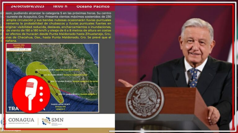 AMLO pide a población de Guerrero &#8220;trasladarse a refugios&#8221; ante impacto del huracán &#8220;Otis&#8221;