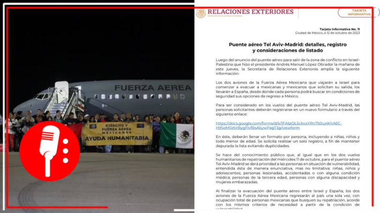 SRE abre registro para evacuar a mexicanos de Israel a través del puente aéreo Tel Aviv-Madrid