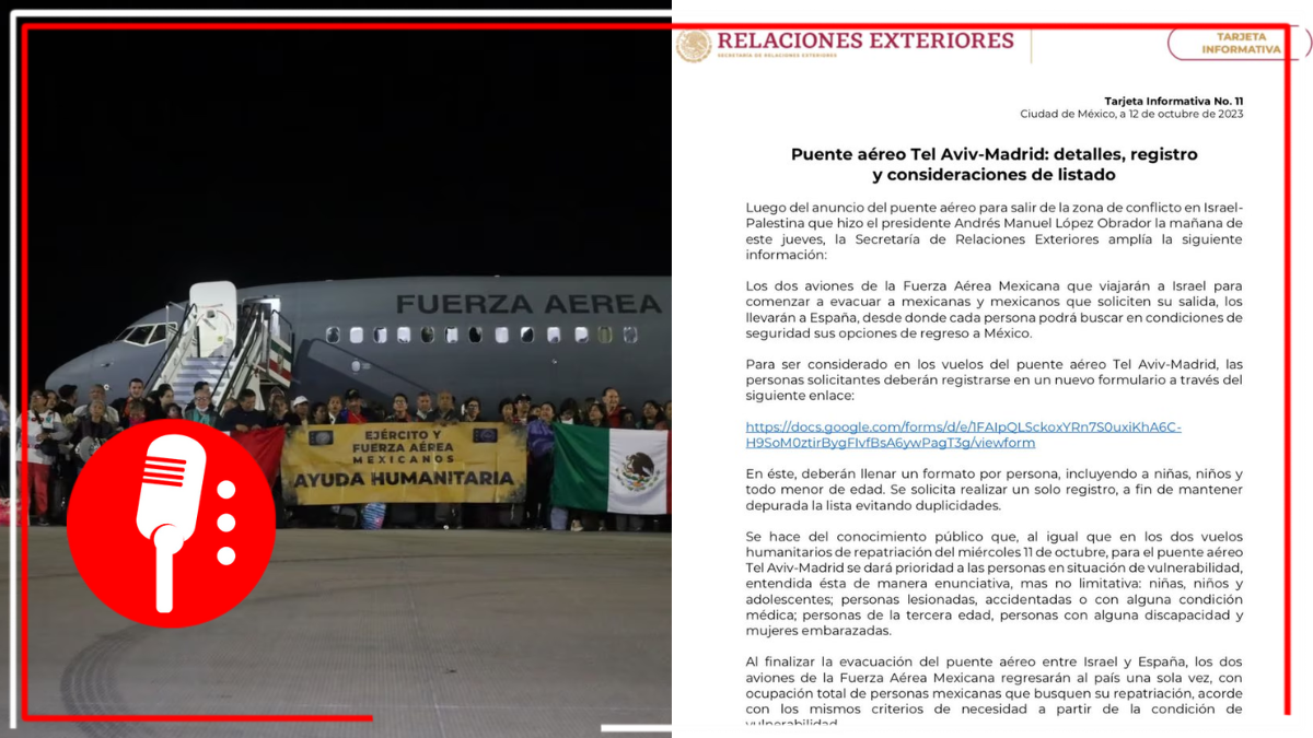 SRE abre registro para evacuar a mexicanos de Israel a través del puente aéreo Tel Aviv-Madrid