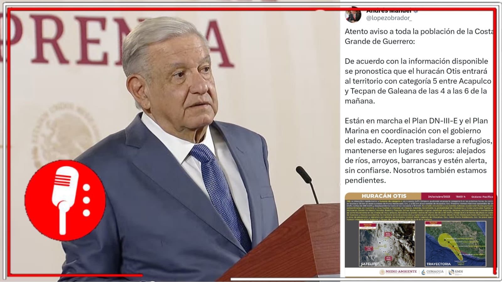 Falso que AMLO no advirtió a la población sobre Otis: El mandatario avisó sobre el atípico huracán varias horas antes (VIDEO)