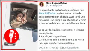 Xochitl Gálvez visita Iztapalapa para cometer delitos electorales: entregó agua a cambio de votos
