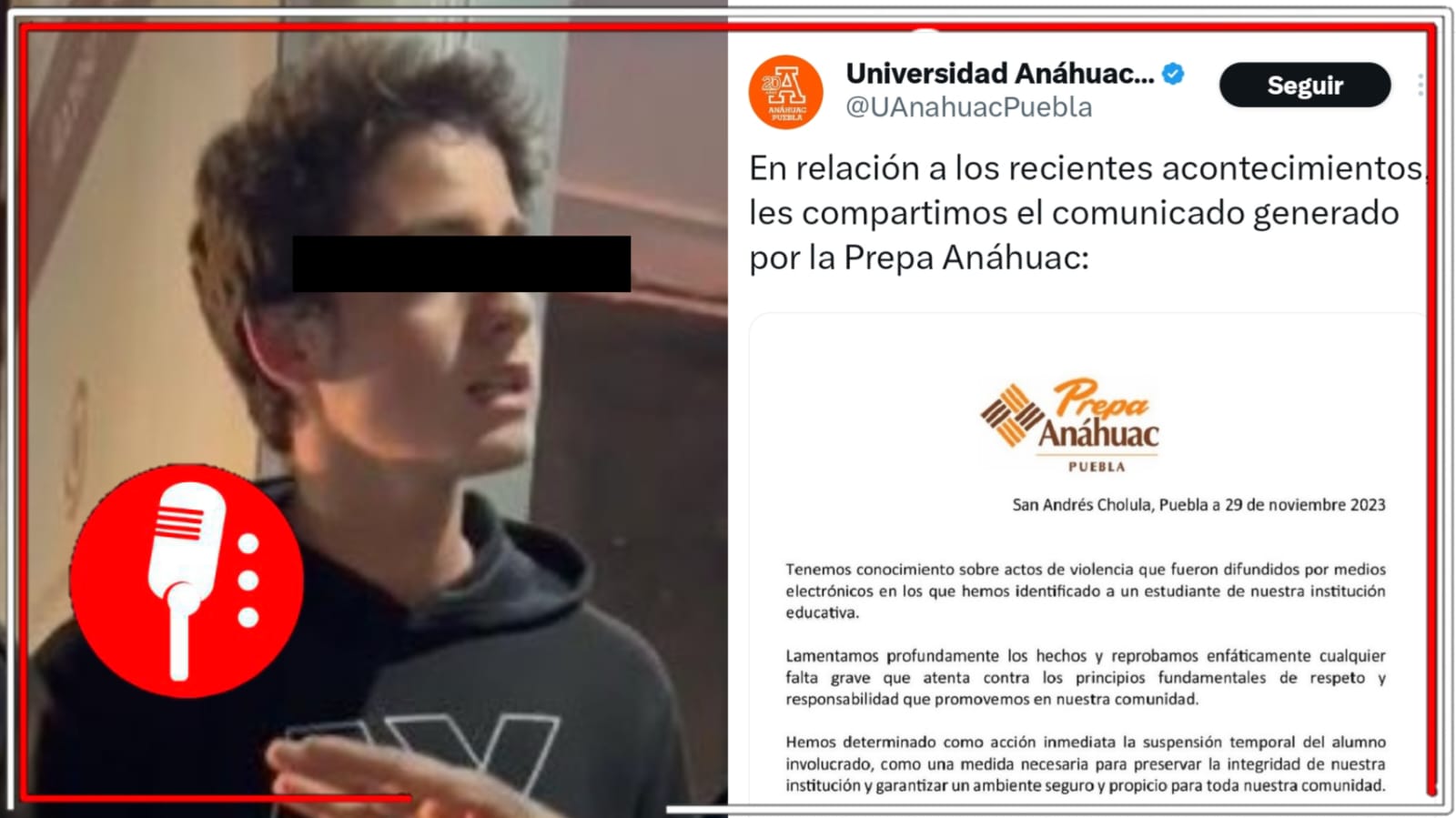 Mediante un tibio comunicado, la Anáhuac Puebla anuncia la suspensión temporal del alumno de golpeó salvajemente a guardia de seguridad