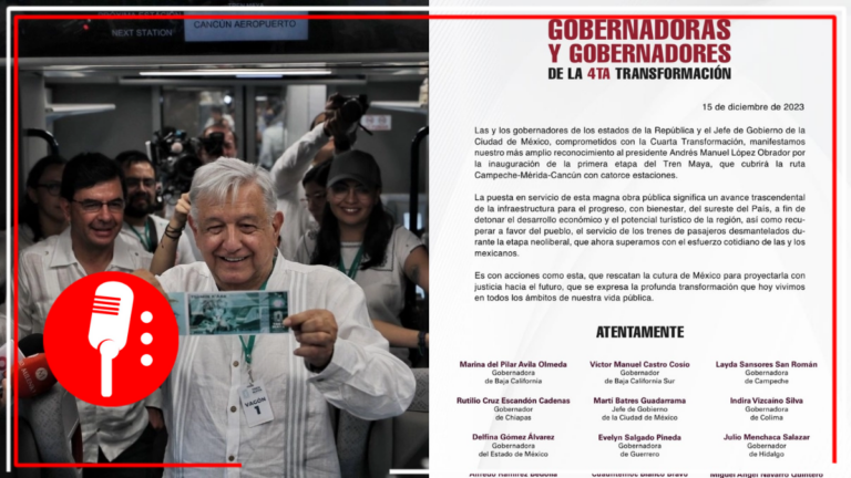Gobernadoras y gobernadores de la 4T reconocen a AMLO por la inauguración de la primera etapa del Tren Maya