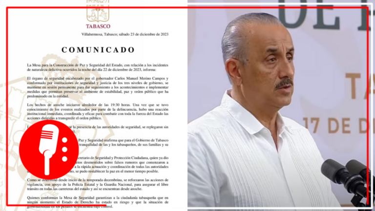 Merino Campos emprende acciones inmediatas tras hechos violentos en Tabasco; señala que ningún grupo delictivo estará por encima de la fuerza del Estado