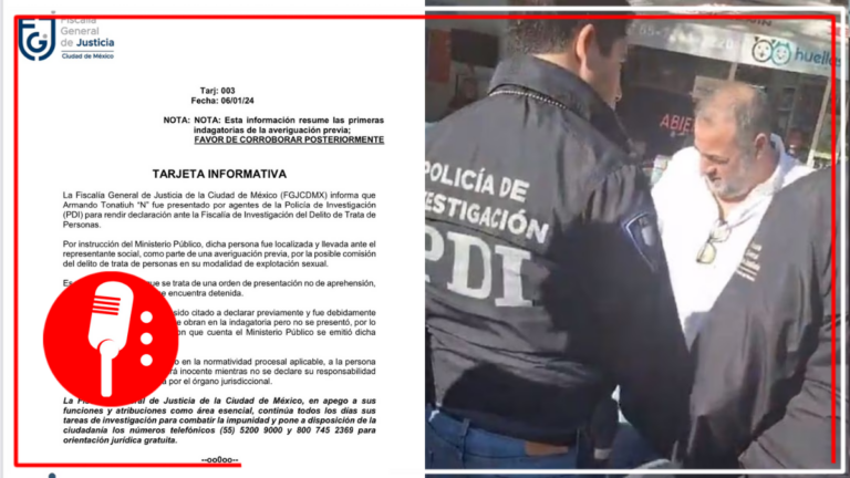 Autoridades detienen a Armando Tonatiuh “N” para que rinda declaraciones ante la Fiscalía de Investigación del Delito de Trata de Personas