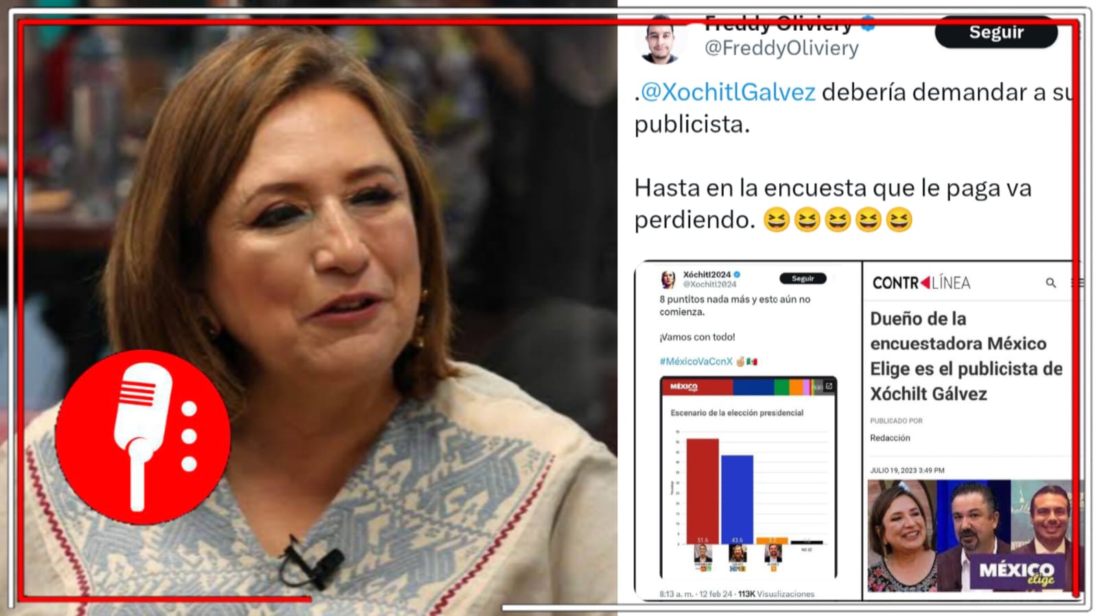 Hasta en las encuestas que paga pierde: En redes exhiben que ni con el apoyo de México Elige, Xóchitl Gálvez logra levantar y superar a la morenista, Claudia Sheinbaum