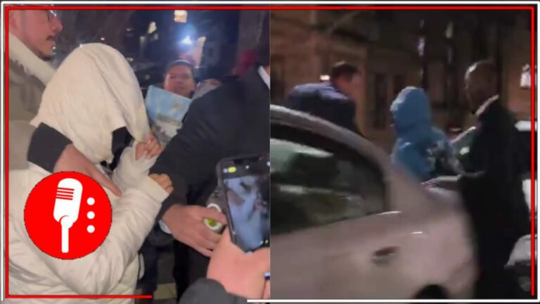Otro montaje de la panista: Acusan que Xóchitl Gálvez salió por atrás de la Universidad de Columbia, mientras una doble encapuchada se hizo pasar por ella, ante la protesta de los paisanos migrantes (VIDEO)