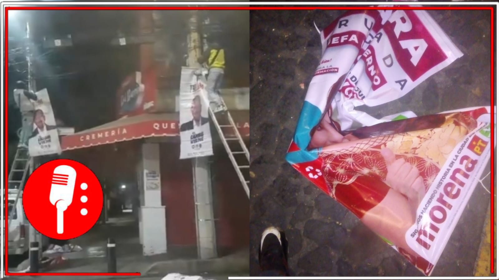 Denuncian que presuntos trabajadores de la Álvaro Obregón siguen retirando propaganda legal y correctamente colocada de Clara Brugada para poner promocionales de Taboada (VIDEOS)