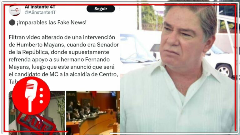 Falso que el ex Senador, Humberto Mayans, expresó su apoyo a su hermano Fernando Mayans, candidato emecista por la alcaldía de Centro, Tabasco; el audio sacado de contexto es de 2017 (VIDEO)