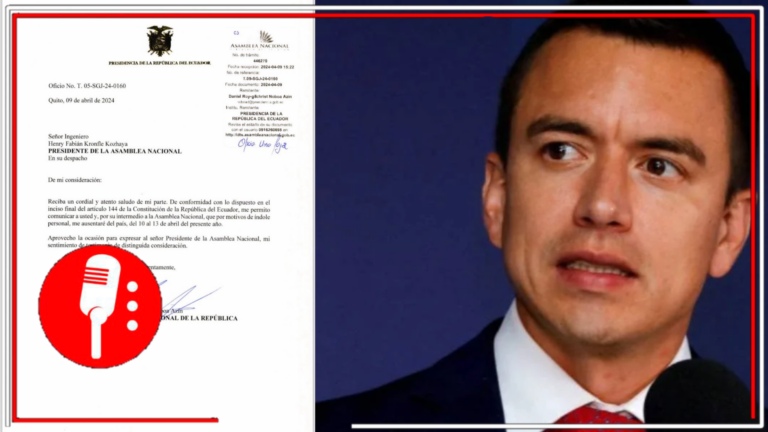 Presidente de Ecuador, Daniel Noboa, notifica salida temporal del país tras controversia internacional por invasión a embajada mexicana en Ecuador