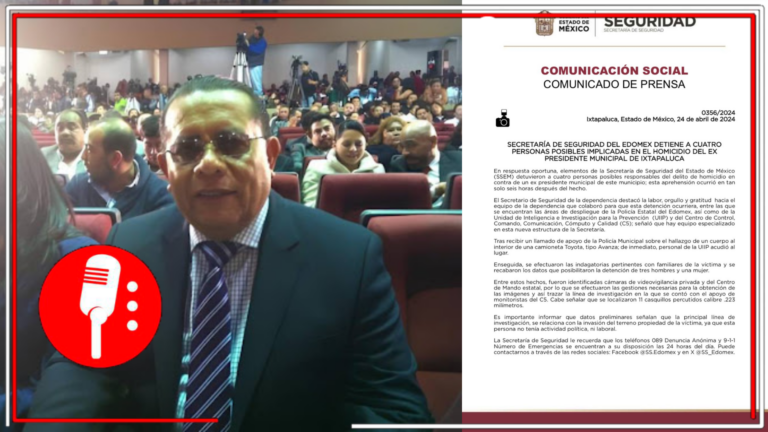 La gobernadora del Estado de México, Delfina Gómez, toma acción en el homicidio del ex alcalde de Ixtapaluca, Fernando Fernández, y anuncia detención de sospechosos